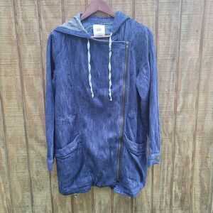 Cabi Adventure Anorak Blue Denim Duster Jacket Hooded Coatigan Womens Size M